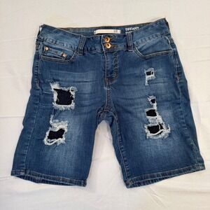 !iT Tiffany Shorts Womens 6 Medium Wash Distressed Denim Bermuda Jean Shorts